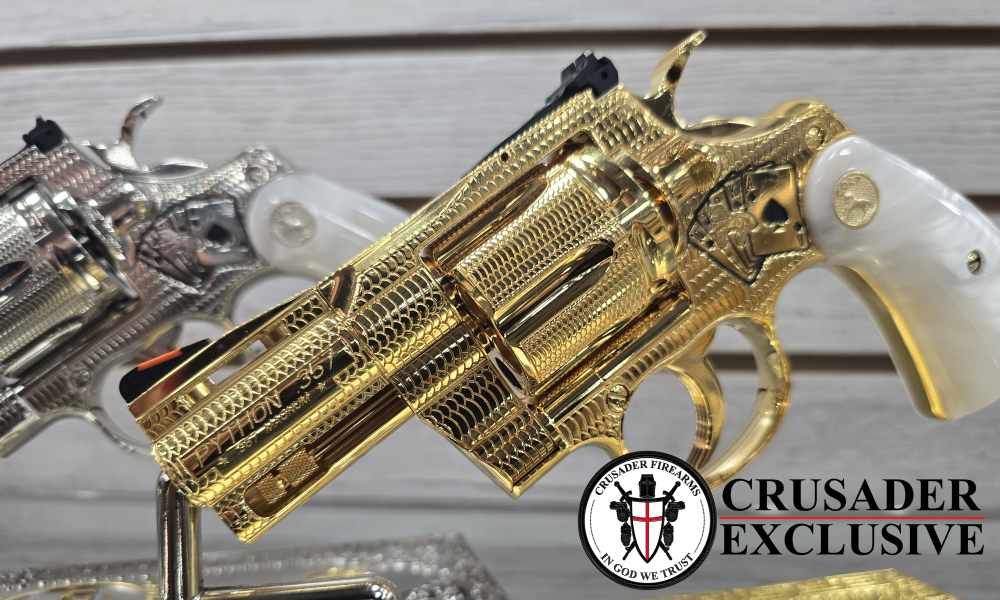 One-of-a-Kind Custom Snake Eyes Colt Python Revolver Set Gold & Nickel-img-2