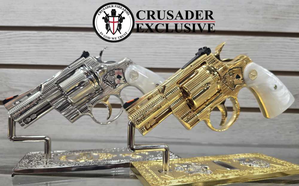 One-of-a-Kind Custom Snake Eyes Colt Python Revolver Set Gold & Nickel-img-1