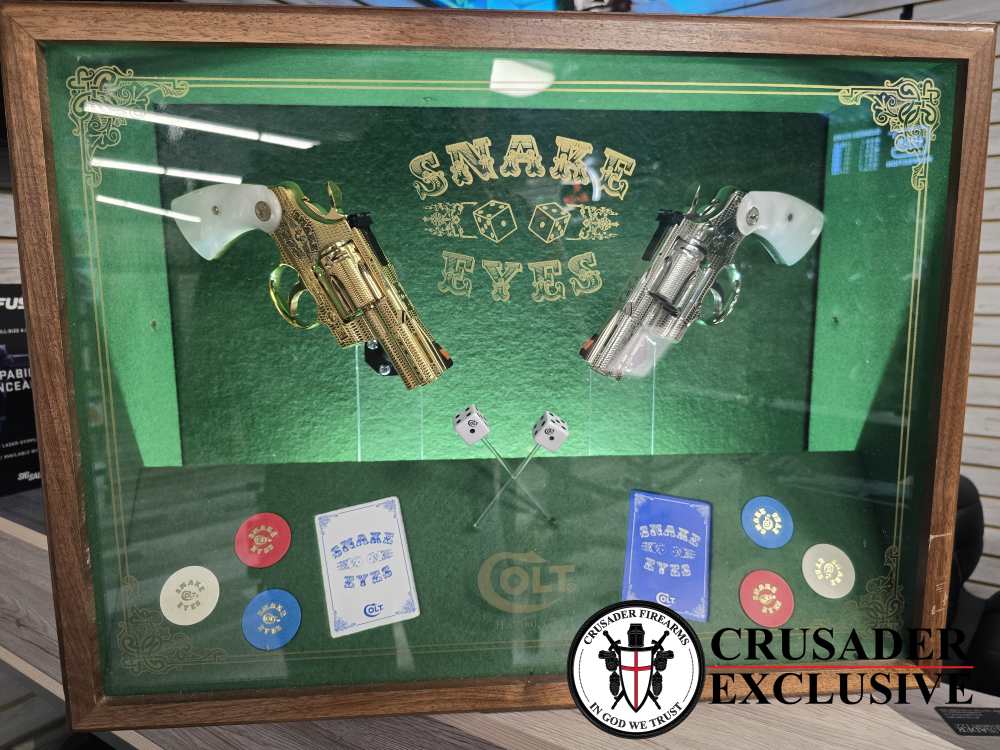 One-of-a-Kind Custom Snake Eyes Colt Python Revolver Set Gold & Nickel-img-16