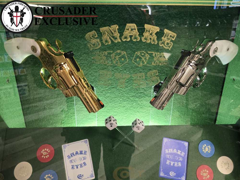 One-of-a-Kind Custom Snake Eyes Colt Python Revolver Set Gold & Nickel-img-0