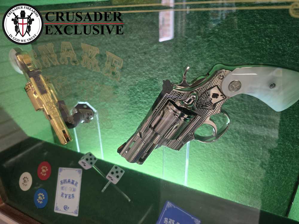 One-of-a-Kind Custom Snake Eyes Colt Python Revolver Set Gold & Nickel-img-17