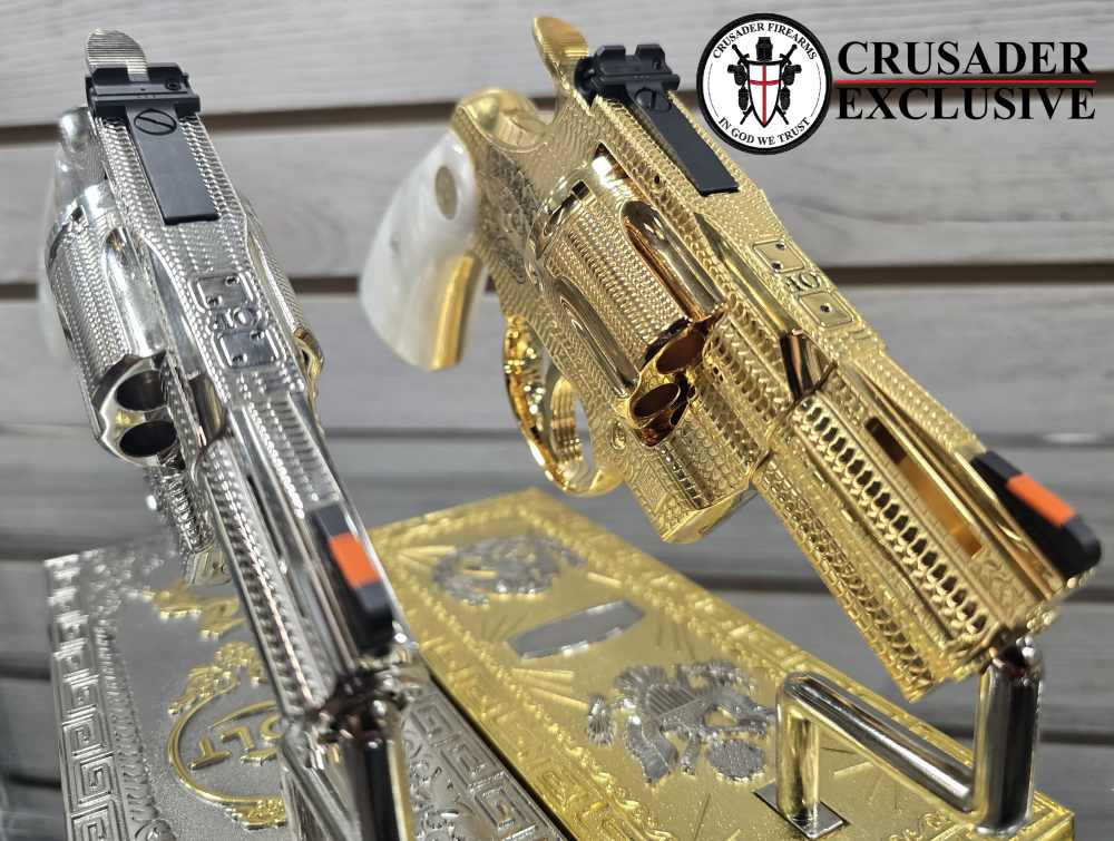 One-of-a-Kind Custom Snake Eyes Colt Python Revolver Set Gold & Nickel-img-7