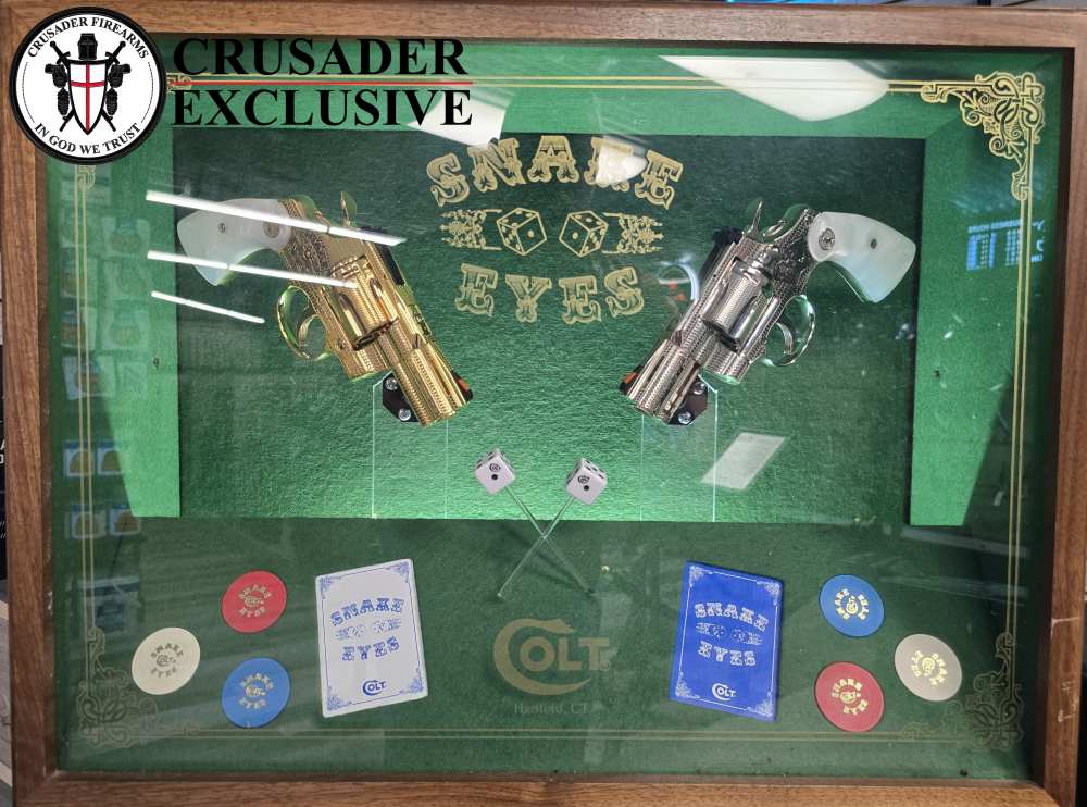 One-of-a-Kind Custom Snake Eyes Colt Python Revolver Set Gold & Nickel-img-12