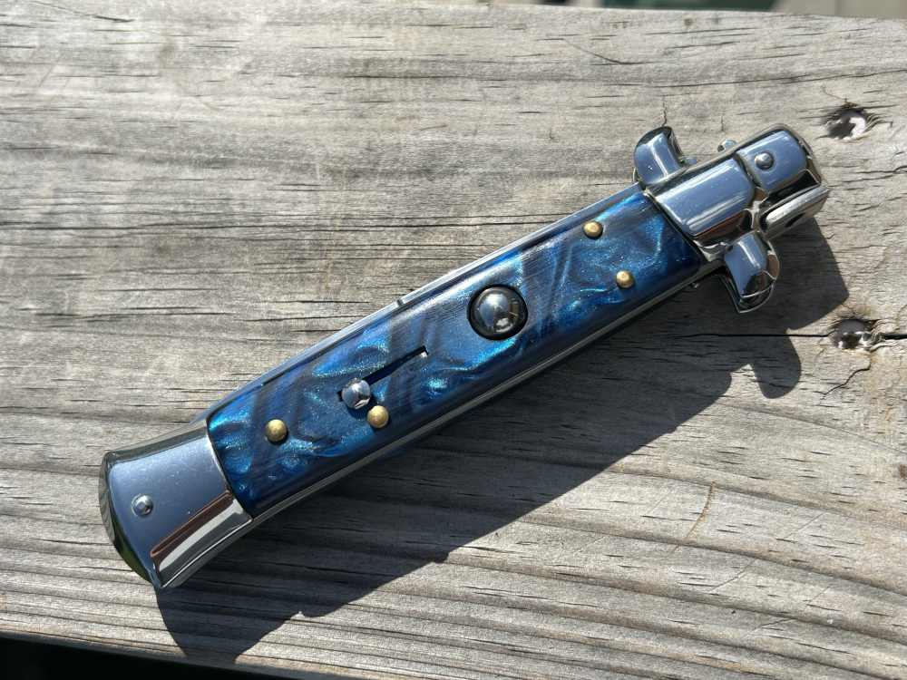 Marble Monarch Godfather-Style Stiletto Switchblade - Blue Marble-img-0