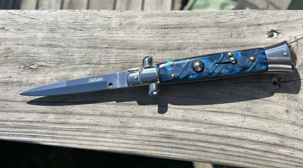 Marble Monarch Godfather-Style Stiletto Switchblade - Blue Marble-img-3