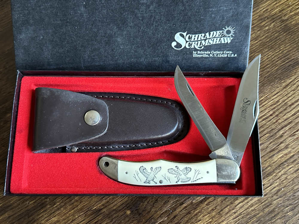  Schrade Scrimshaw 508SC Folding Hunter “Turkey” knife - vintage - 1980-img-0