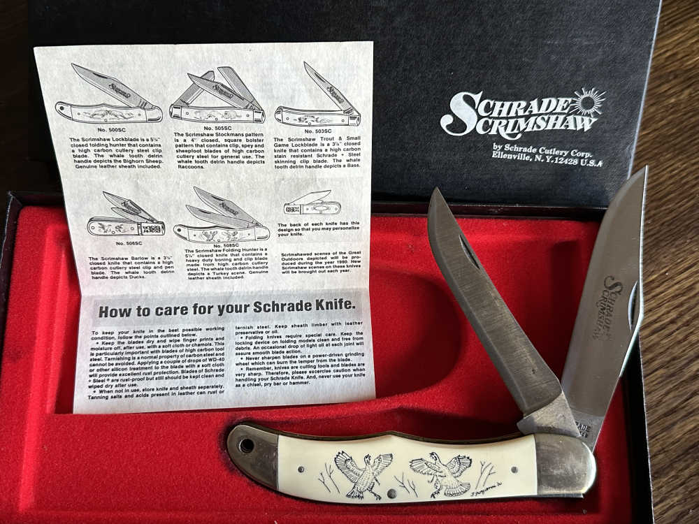  Schrade Scrimshaw 508SC Folding Hunter “Turkey” knife - vintage - 1980-img-6