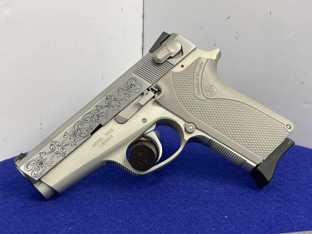 Smith & Wesson Model 3913 9mm 3.5" Stainless *CUSTOM SCROLL ENGRAVED SLIDE*-img-4