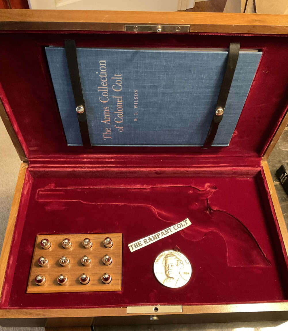 1964 Sam Colt Commemorative Walnut Case, Medal, Shells, Book-img-1