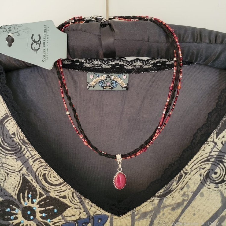 Cowboy Collectibles Horsehair & Beads Necklace AND Rodeo Shirt, size medium-img-1
