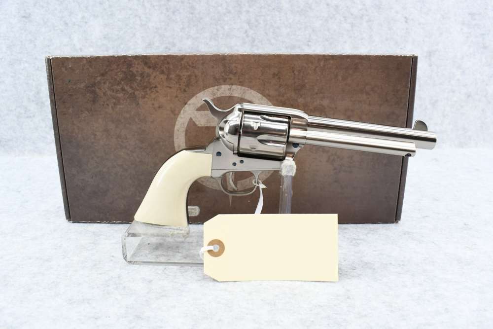 Taylor's Uberti 1873 Cattleman .45 Colt 5.5" Nickel Faux Ivory Box EX+-img-0