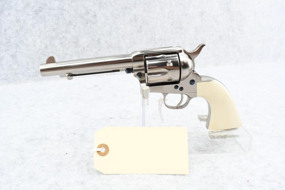 Taylor's Uberti 1873 Cattleman .45 Colt 5.5" Nickel Faux Ivory Box EX+-img-1