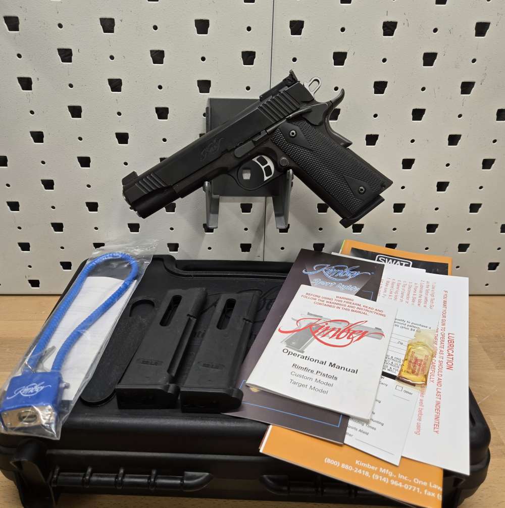 Kimber Rimfire Target 1911 5" Black 3, 10rd Mags Adj. Target Sight, Case-img-0