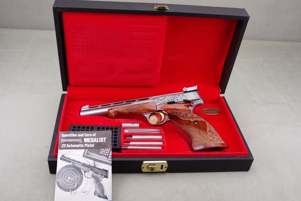 1971 Browning Medalist Renaissance 22 LR 6.5'' Engraved 1 Of 382 NIC -img-5