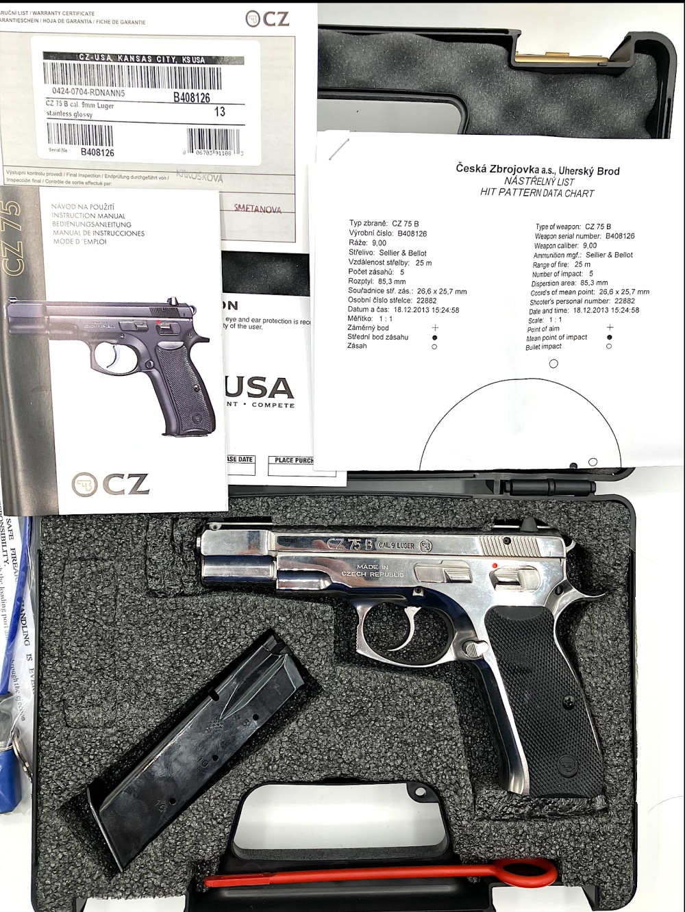 CZ 75B RARE MIRROR-POLISHED STAINLESS (9mm) Factory Box, Papers & 16-rd mag-img-2