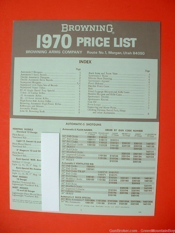 1970 OEM BROWNING Full-Line Catalog, Price List, Parts List - XLNT ! Scarce-img-1