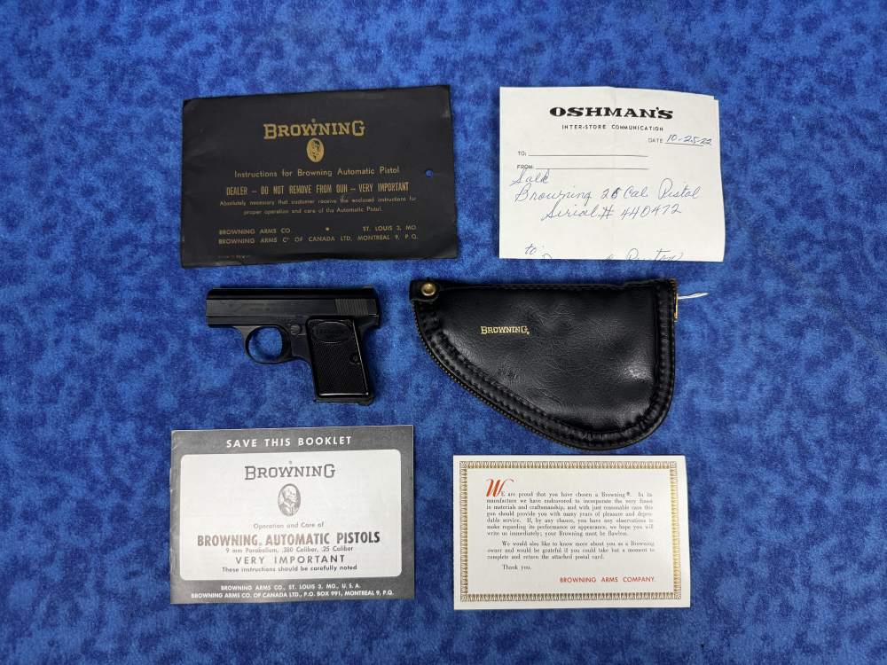 Baby Browning .25 ACP Semi-Auto Pistol Manual & Leather Case 1968 LAYAWAY-img-0