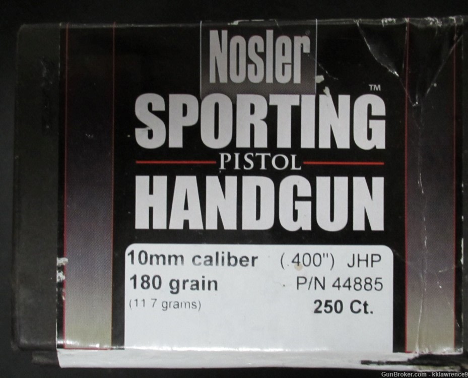 NOSLER 44885 - 10MM CAL .400 DIA - 180 GR JACKETED HOLLOW POINT - 250 CT-img-0