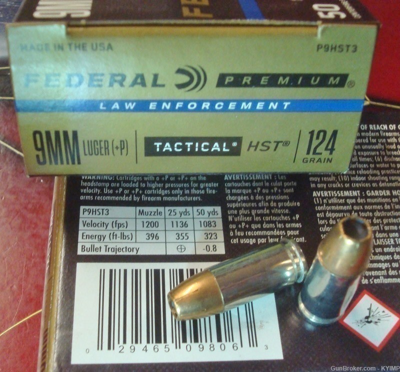 200 Federal 9mm HST 124 gr JHP +P LE TACTICAL P9HST3 new ammunition-img-1