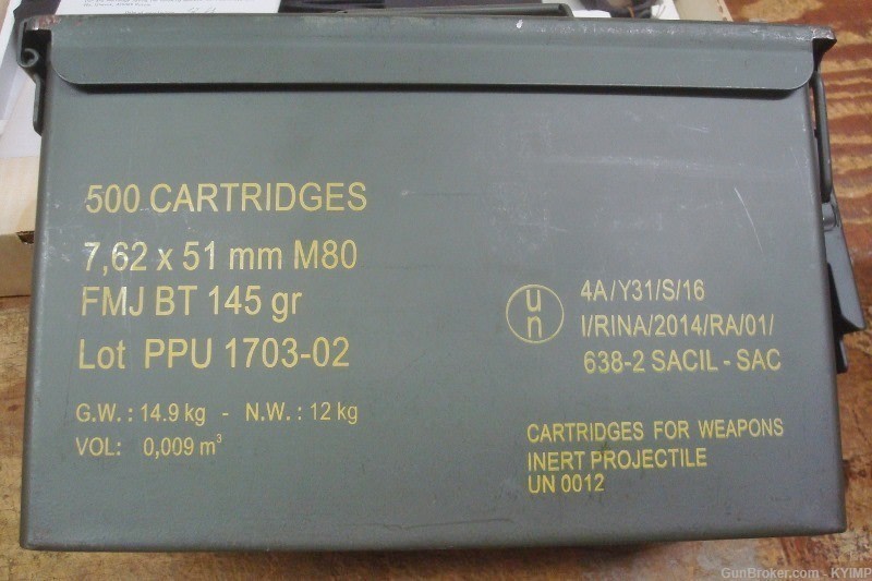 500 PPU .308 FMJ BT 145 grain Factory New Brass M80 .308 Ammunition-img-0