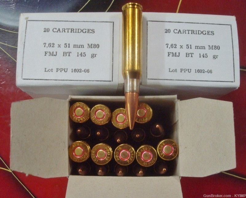500 PPU .308 FMJ BT 145 grain Factory New Brass M80 .308 Ammunition-img-1