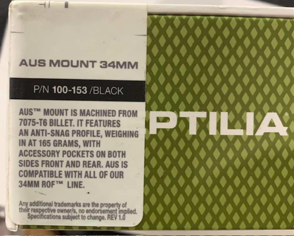 Reptilia AUS Optic Mount 34mm part 100-153/Black-img-1