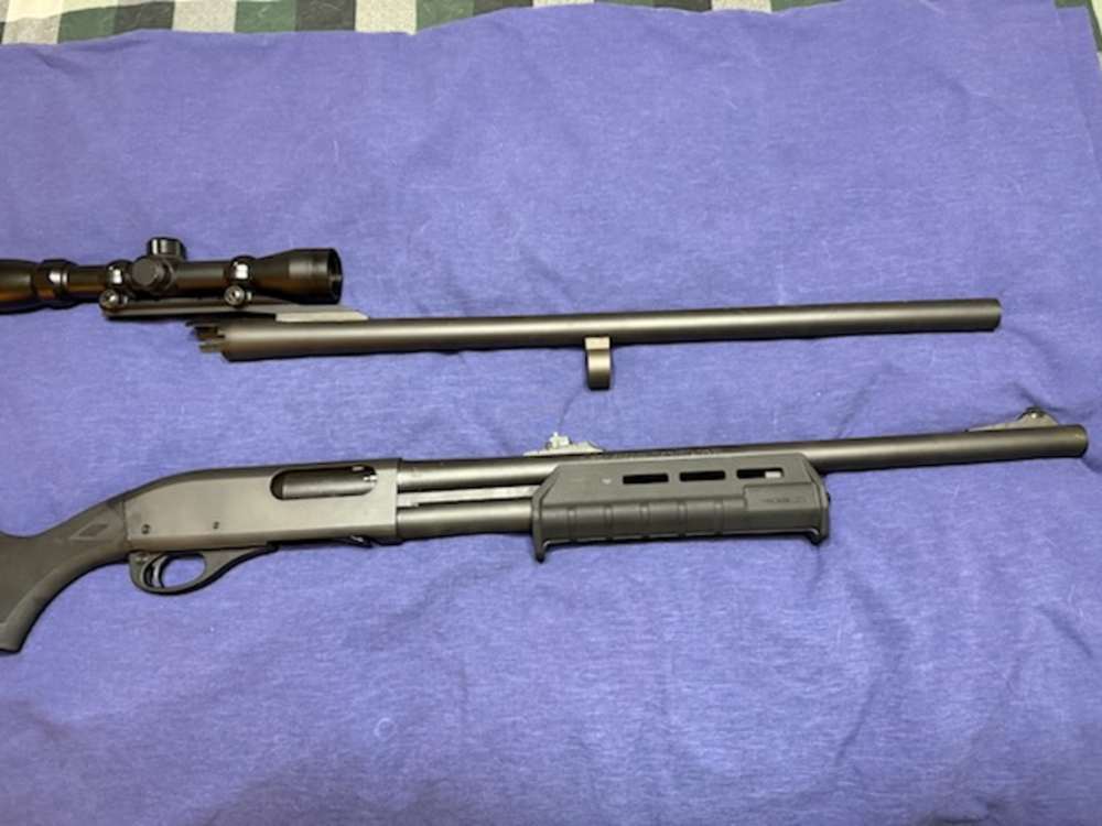 REMINGTON 870 SHOTGUN 20" RIFLED SIGHT BARREL/23" CANTILEVER BARREL -img-0