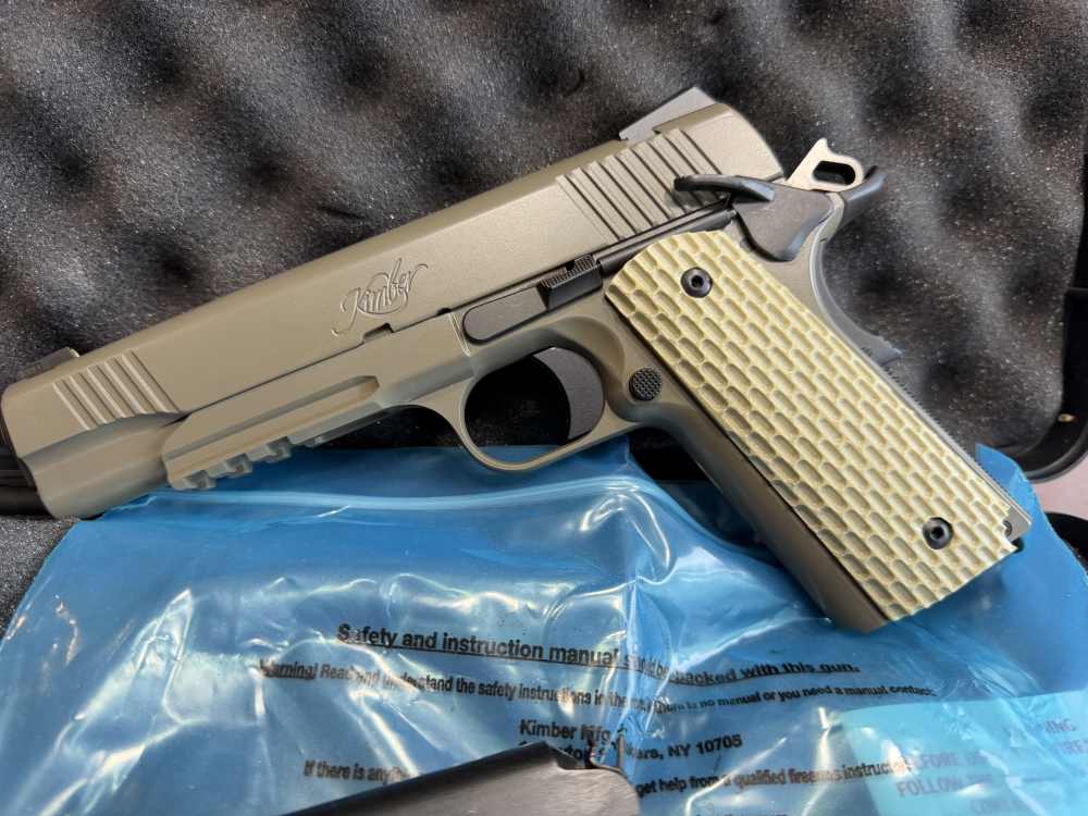 NIB Kimber Desert Warrior 1911 .45 ACP Night Sights Rail FDE SKU 3000236-img-1