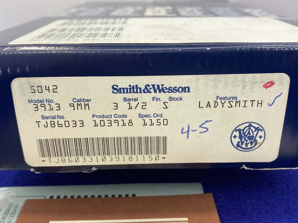 1991 Smith Wesson 3913 LadySmith 9mm Stainless 3.5" *3RD GEN SINGLE-STACK*-img-4