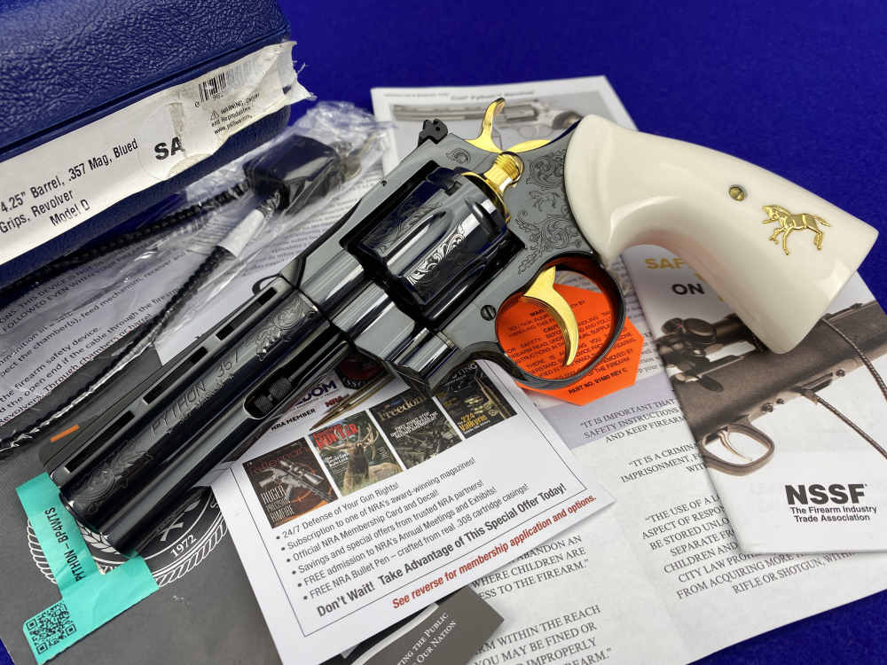 Colt Python .357 Mag Blued 4.25" *GORGEOUS SCROLL GOLD INLAY ENGRAVED*-img-48