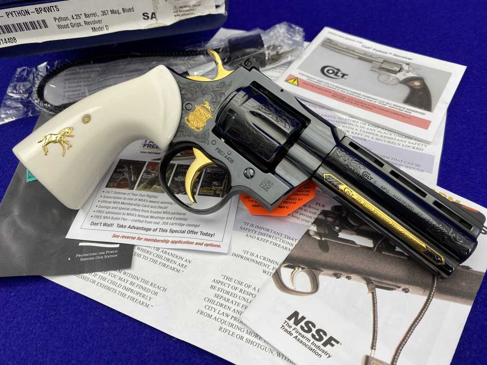 Colt Python .357 Mag Blued 4.25" *GORGEOUS SCROLL GOLD INLAY ENGRAVED*-img-17