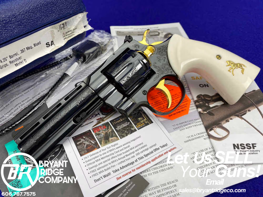 Colt Python .357 Mag Blued 4.25" *GORGEOUS SCROLL GOLD INLAY ENGRAVED*-img-0