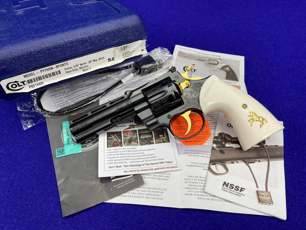 Colt Python .357 Mag Blued 4.25" *GORGEOUS SCROLL GOLD INLAY ENGRAVED*-img-3