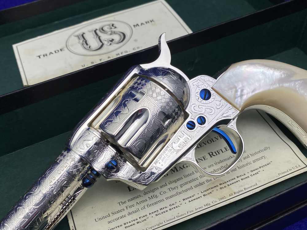*KELLY LASTER CATTLE BRAND ENGRAVED* USFA SAA Silver Plated & Fire Blue .45-img-84