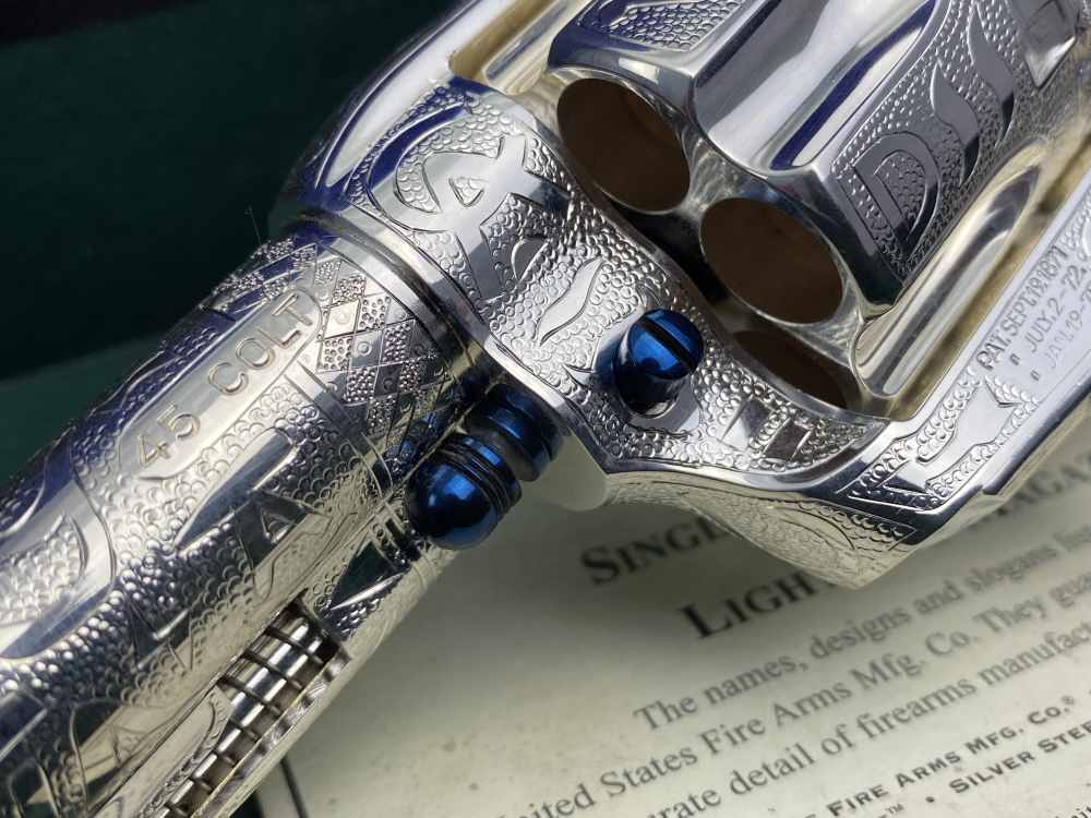 *KELLY LASTER CATTLE BRAND ENGRAVED* USFA SAA Silver Plated & Fire Blue .45-img-83