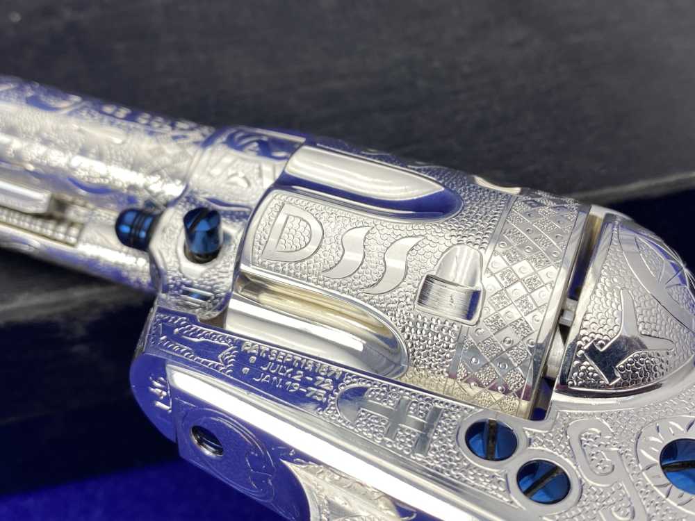 *KELLY LASTER CATTLE BRAND ENGRAVED* USFA SAA Silver Plated & Fire Blue .45-img-56