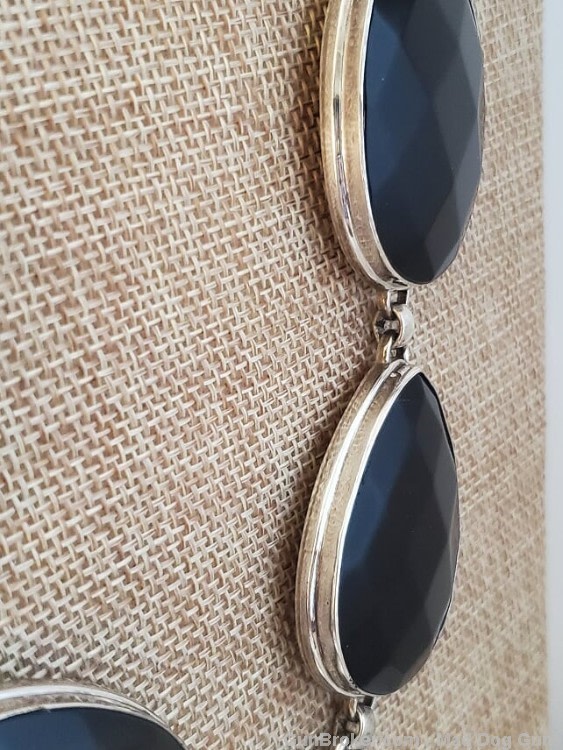 Faceted Black Onyx Necklace in Layered 925 Sterling Silver Settings.18"lg.-img-5