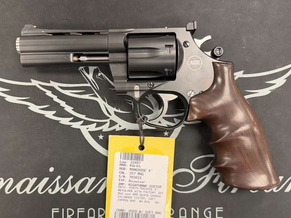KORTH MONGOOSE 4'' .357MAG REVOLOVER W/ QUICK CHANGE 9MM CYLINDER + ZIP BAG-img-0