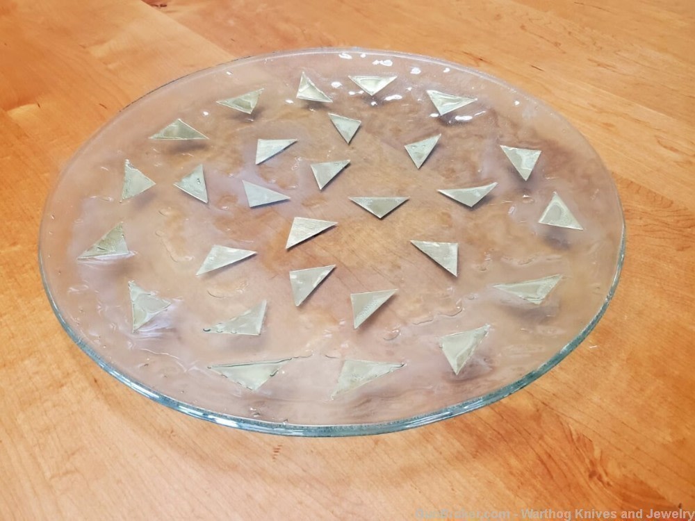 3 Pc Vintage Gold Leaf Sandwich Glass Large Serving Set.Green Tinted.Thick.-img-5