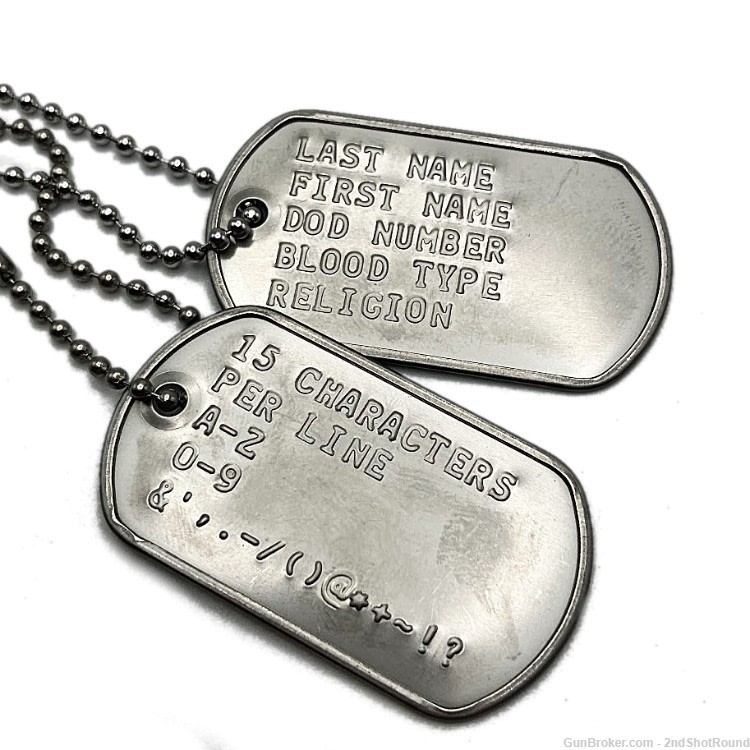 Military ID Dog Tags / Stainless Steel / Personalized Custom Embossed -img-0