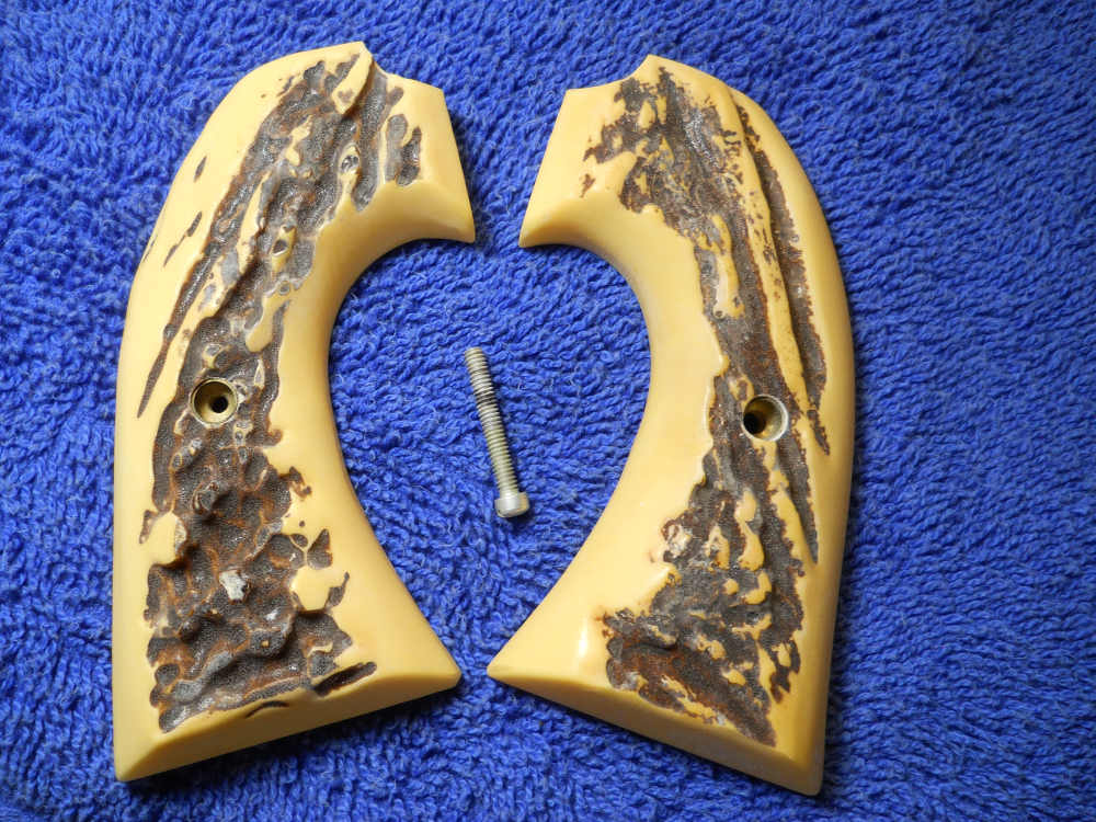 TWO PIECE FAUX STAG COLT BISLEY SAA GRIPS-img-0