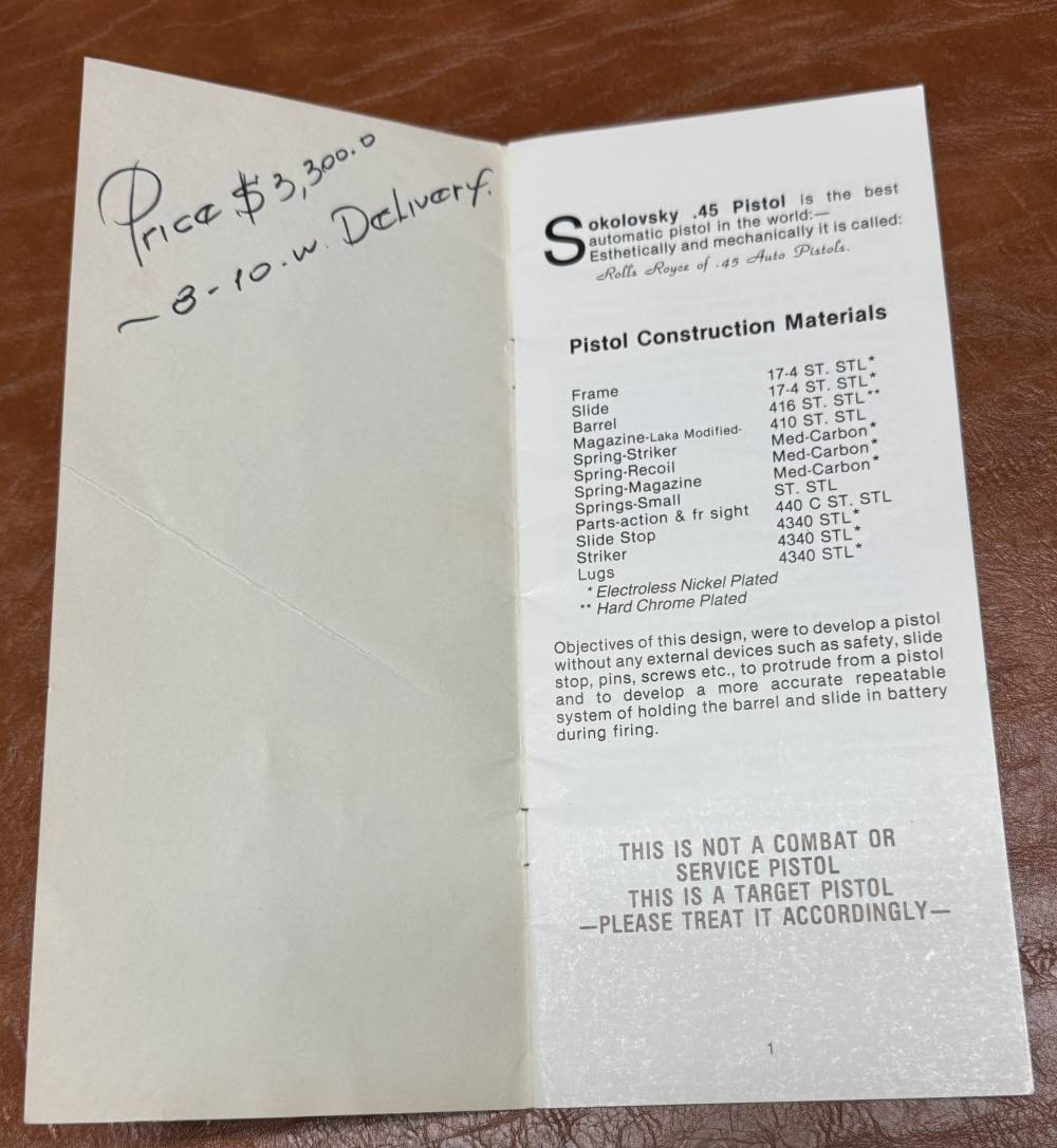 SOKOLOVSKY .45 Automaster Owner Manual & Literature Rare Find Make Offer $$-img-1