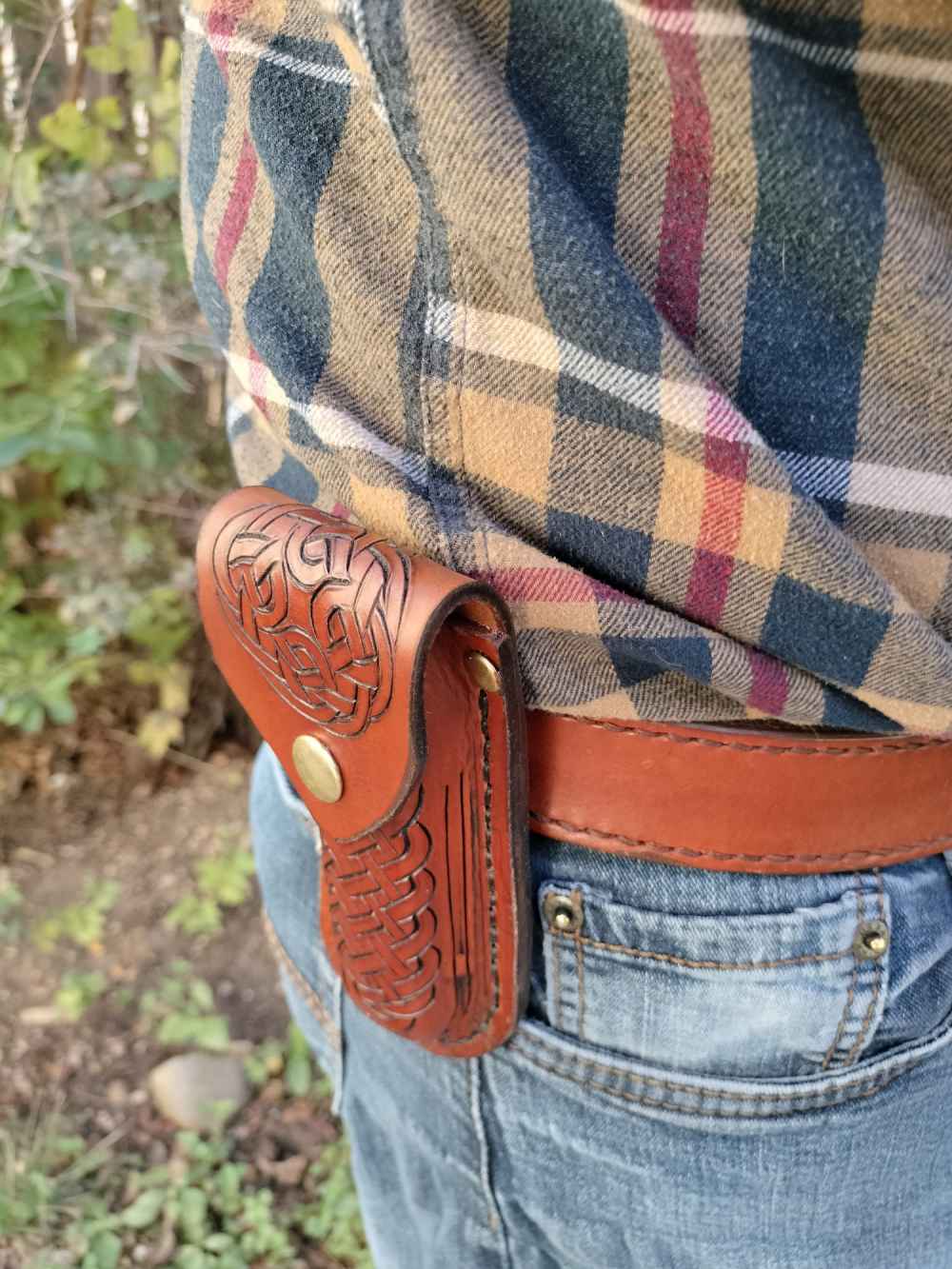 Celtic Belt Loop Leather Sheath Fits Buck 110 Folding Hunter -img-7