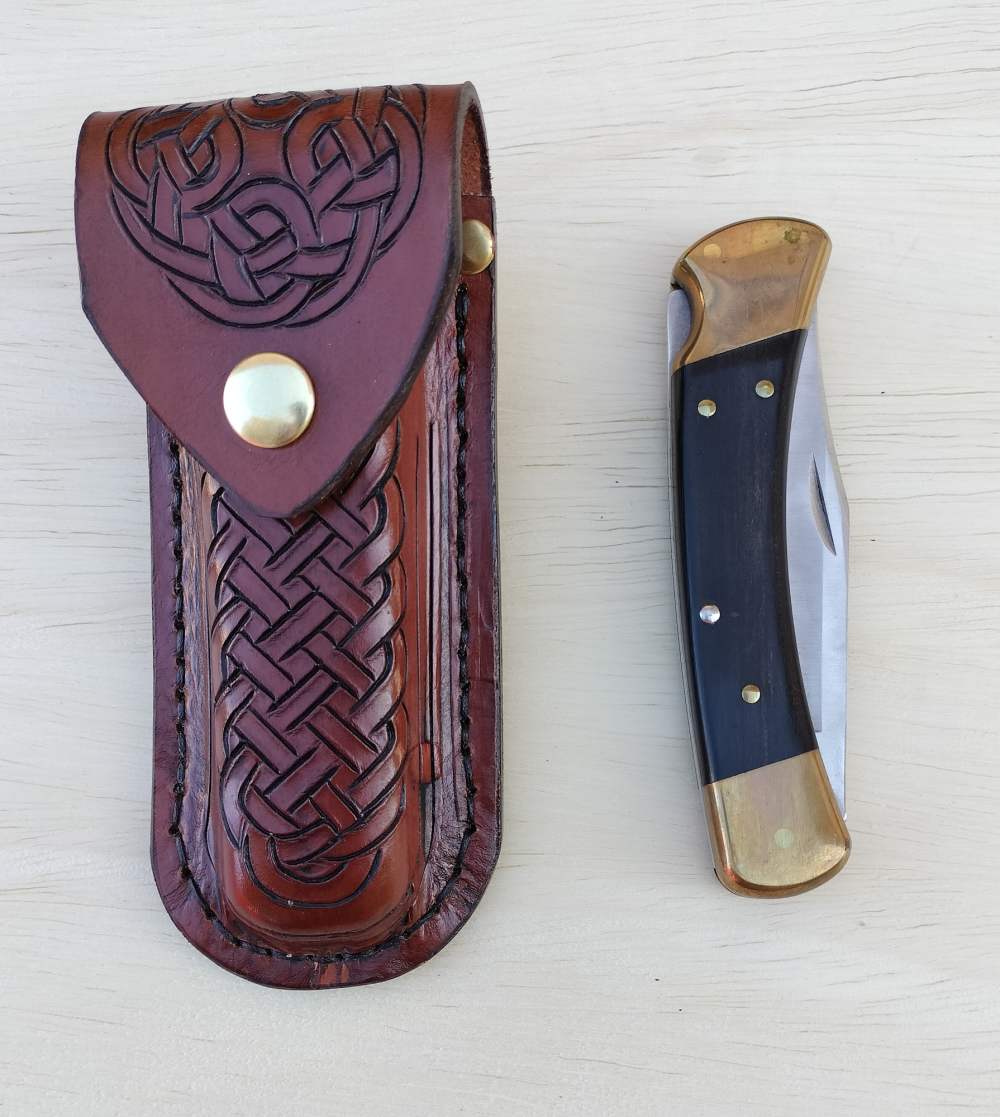 Celtic Belt Loop Leather Sheath Fits Buck 110 Folding Hunter -img-5