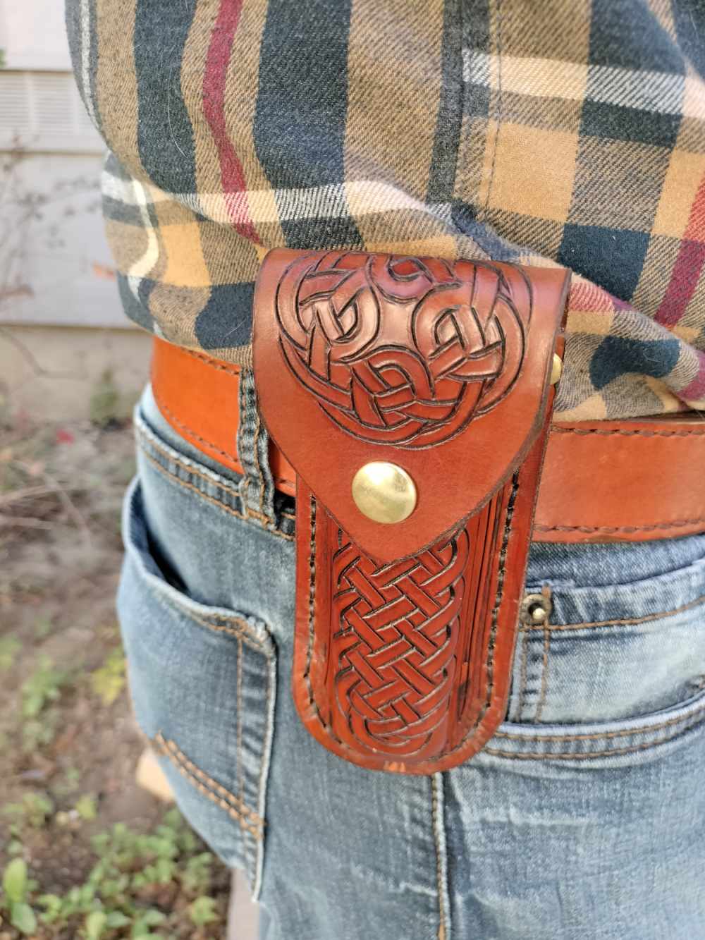 Celtic Belt Loop Leather Sheath Fits Buck 110 Folding Hunter -img-8