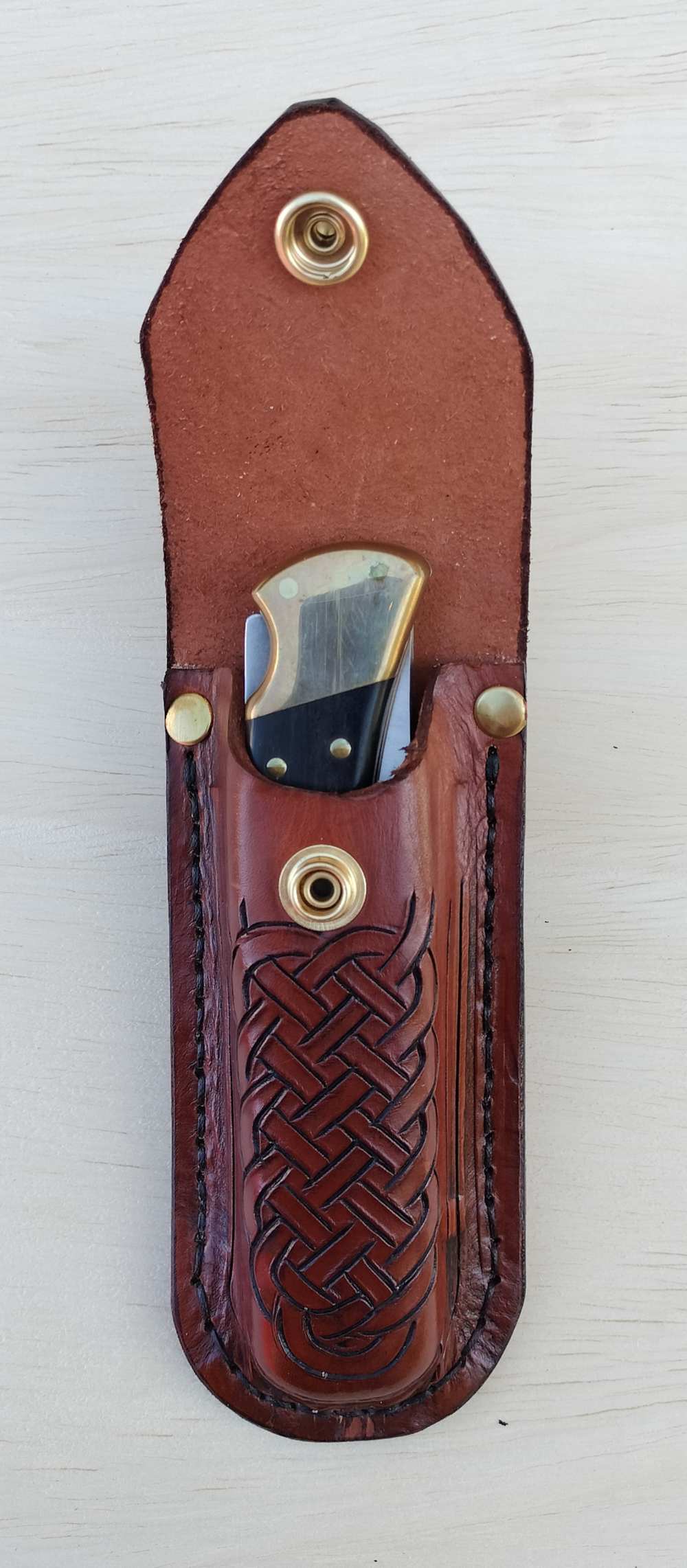 Celtic Belt Loop Leather Sheath Fits Buck 110 Folding Hunter -img-3