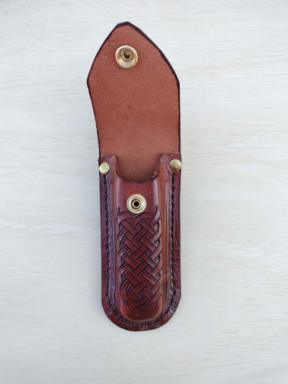Celtic Belt Loop Leather Sheath Fits Buck 110 Folding Hunter -img-4