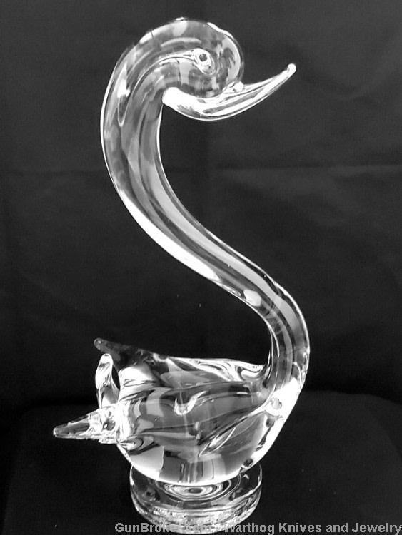 Vintage Solid, Extremely Clear, Crystal Swan Figurine.  Heavy.  10" tall.-img-2