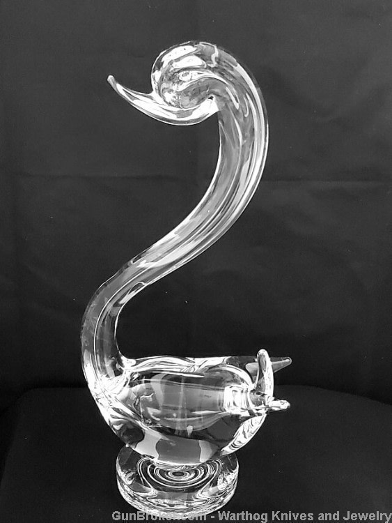 Vintage Solid, Extremely Clear, Crystal Swan Figurine.  Heavy.  10" tall.-img-0