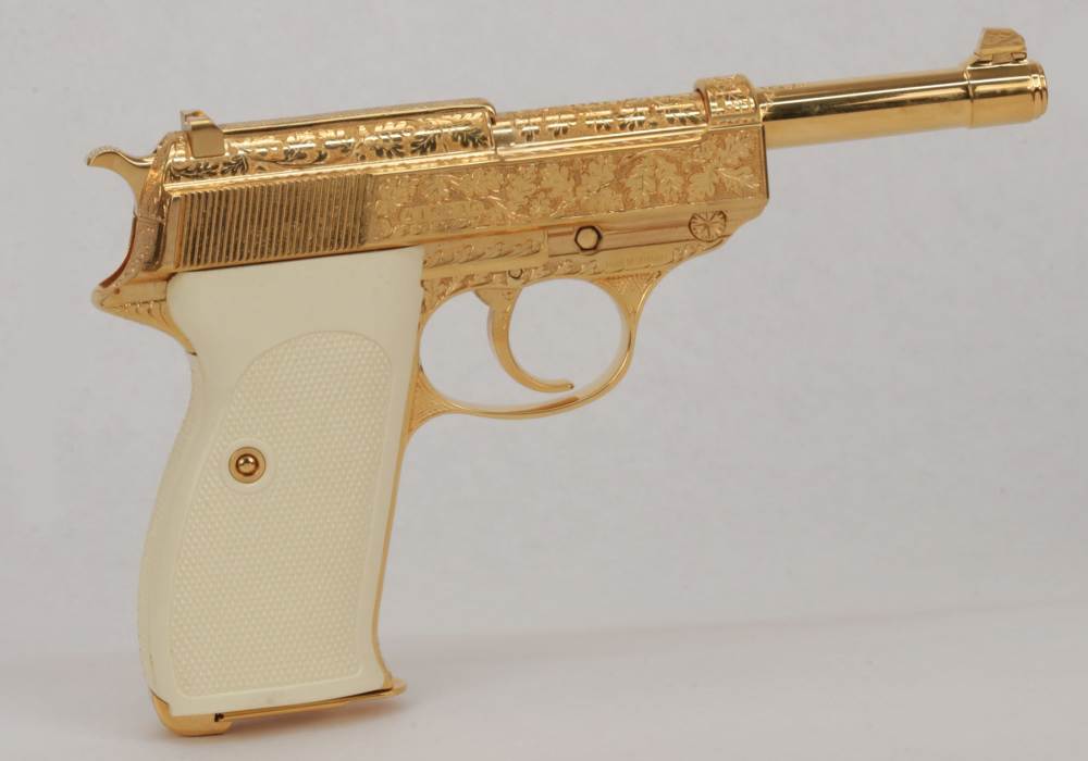 Walther P38 Factory Engraved Gold 9mm Pistol Like New In The Box-img-5
